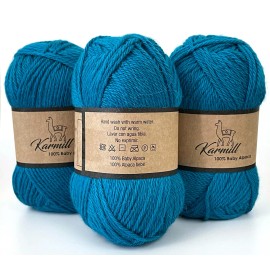 Karmill 100% Baby Alpaca Alpaca Wool Skeins 100% Baby Alpaca Yarn DK Weight Lot of 3 Ocean 8120