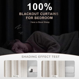 INOVADAY 100% Blackout Curtains for Bedroom, Thermal Insulated Linen Blackout Curtains 102 Inches Long 2 Panels Set, Back Tab/Rod Pocket Room Darkening Curtains for Nursery - Beige, W50 X L102