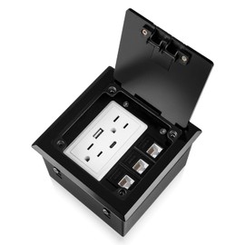 Recessed Flat Hidden Socket Kit with 2 * 15A AC Receptacle, 3* RJ45 Datacom Receptacle + 4.8A 1* USB A Port & 1* USB C Port, Recessed Floor Outlet Kit Power Outlet Internal Height Adjustable