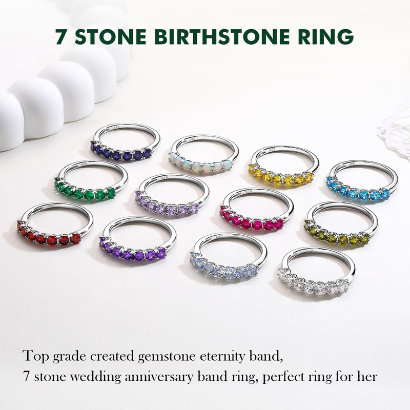 AGRULE Emerald Ring 7 Stones Eternity Wedding Bands for Women