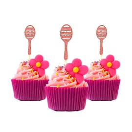 Maraca Cupcake Topper 12 pieces per Pack Cupcake Topper Glitter Card Stock Pink