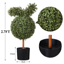 2.7FT Topiary Trees Artificial Outdoor-Artificial Bunny Shaped Topiary Trees Set of 2-UV-Resistant-Indoor Outdoor Home Front Porch Decor
