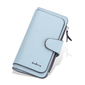 AIFILLE Women's Purse Large Multiple Compartments Purse Women's Large PU Leather RFID Card Holder Purse for Women Purse with 16 Card Slots and Change Compartment with Zip, blue, money clip