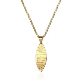Stainless Steel Surfboard Pendant Necklace Hawaiian Ocean 18K Gold Necklace 24" Chain (Gold)