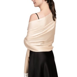Achillea Large Soft Silky Pashmina Shawl Wrap Scarf in Solid Colors (Cream/Beige)
