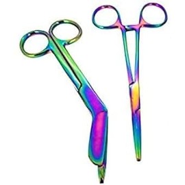 MedTool Multi Titanium Rainbow Color Lister Bandage Scissors 5.5"" + Straight Hemostat Forcep 5.5"" (set of 2), MD_503078