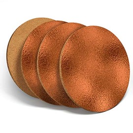 4 Set - Copper Effect Round Coasters - Metal Bronze Orange Kitchen Drinks #3212