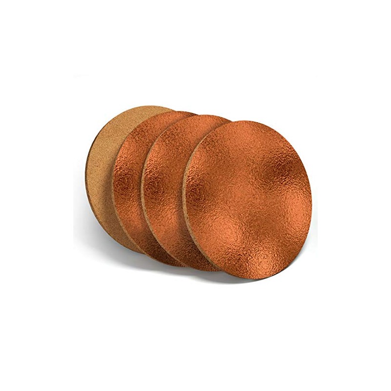 4 Set - Copper Effect Round Coasters - Metal Bronze