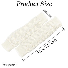 White Unisex Arm Warmers Long Fingerless Stretchy Gloves Wrist Warmers with Thumb Hole Open Finger Knit Warm Winter Sleeve