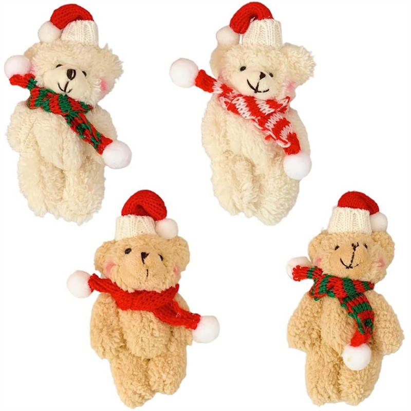 4Pcs Plush Bear Christmas Tree Pendants Soft Mini Bear Doll