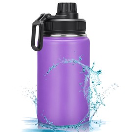 Milifox 350ml Insulated Water Bottle Leakproof - Vacuum Stainless Steel Water Bottles - Dual Use of Hot Cold Drinking Flask Double Wall Insulation, 18 Hours Cold and 8 Hours Hot(Purple)