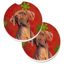 Caroline's Treasures Vizsla Red & Green Snowflakes Holiday Christmas Set of 2 Cup Holder Car Coasters SC9418CARC, 2.56, Multicolor