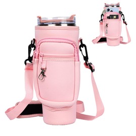 TYVOM Water Bottle Carrier Bag, Water Bottle Holder with Strap & Phone Pocket Water Bottle Pouch Fit Tumbler 40oz with Adjustable Shoulder Strap Perfect for Hiking Camping Sports Gym