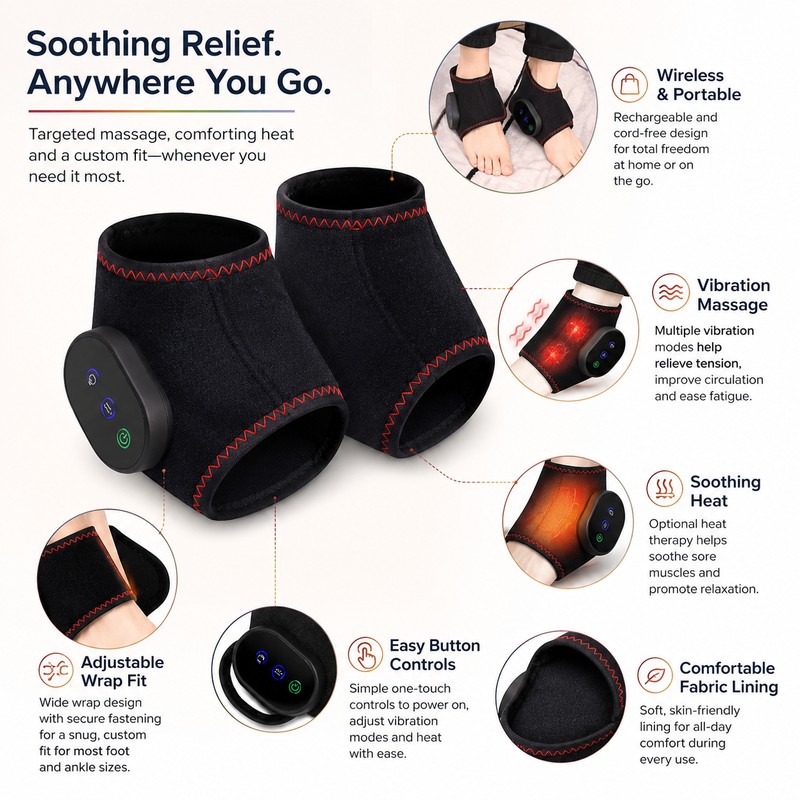 Portable Heated Foot Massager for Relaxation – Wireless Vibration Massage
