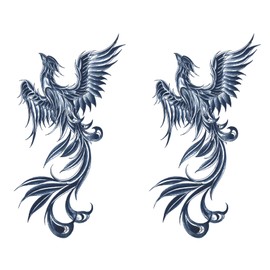Jagua Tattoo Tattoo Stickers, 2 Weeks Disappearing Henna Tattoos Real Oriented Phoenix Phoenix Phoenix 2 Pack (gz857-2)