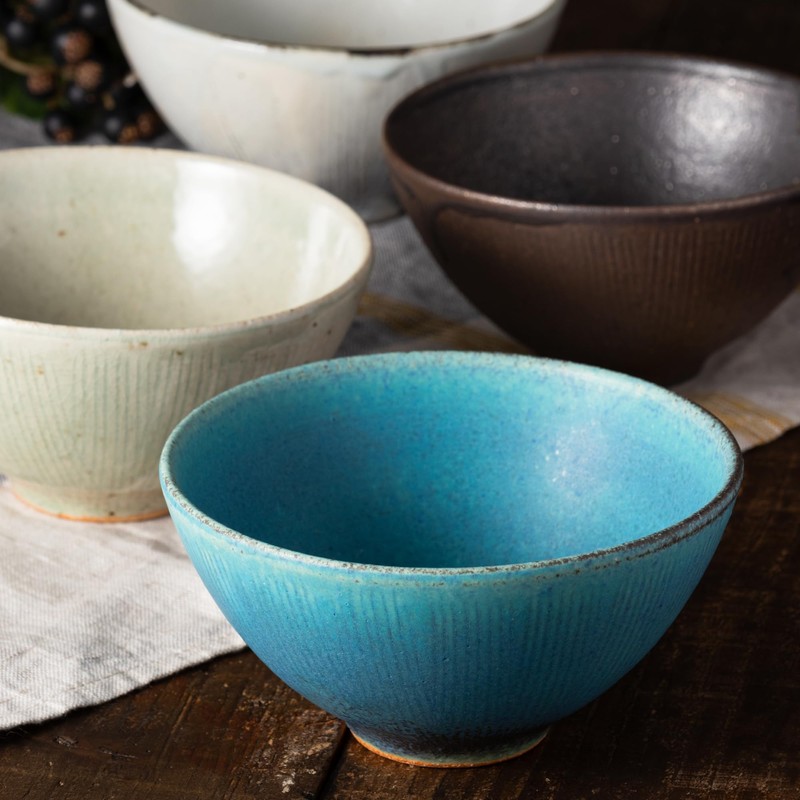 Marui Pottery MR-3-4543 Shigaraki Ware Hechimon Rice Bowl, Diameter Approx.