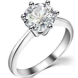 925 Sterling Silver 4 Carat Cubic Zircon Simulated Diamond Solitaire Engagement Ring (K, 2)