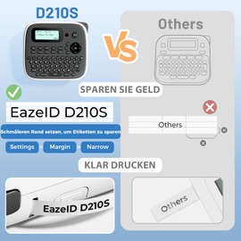Etikettenmaschine mit Bändern, D210S Etikettenschreiber mit Tastatur, tragbare Etikettiermaschine mit Folienband 12 mm (0,47 Zoll) weiß laminierter, Mehrere Symbole für Heimbüro, Schule und Kinder.