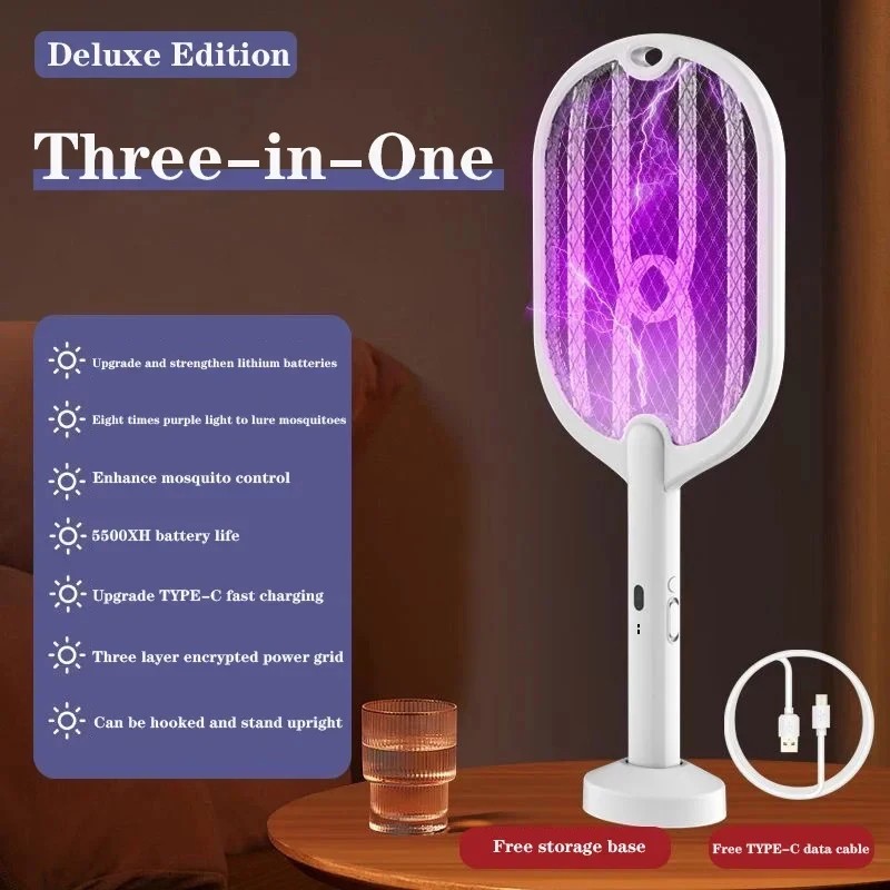 3-in-1 Electric Mosquito Swatter for Home Pest Control – Type-C