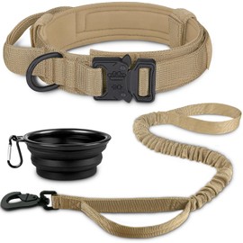 COOYOO Dog Collar,3 Piece Set Tactical Dog Collar, Adjustable Military Training Nylon Dog Collar with Control Handle and Heavy Metal Buckle for Medium and Large Dogs