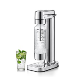 MOKKOM Sparkling Water Maker, Soda Streaming Machine with 1L PET Carbonating Bottle, Carbonates Any Drink, Soda Maker Compatible with 60L CO2 Carbonator (NOT Included) - Stainless Steel