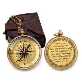 Trust in The Lord with All Your Heart Brass Compass with Leather Bag Baptism Gifts, for Love Ones, Religious Gift Unisex Gift Compass Working Compass