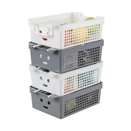 Fabnati 4-Pack Plastic Storage Basket with Handles, Stackable Basket Organizer Bin