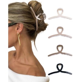 Molans 5“ Large Hair Claw Clips 4PCS for Women - Acrylic Hair Accessories for Thick Hair and Long Hair, Big Strong Durable Hair Applique, Oversized Non-slip Rectangle Butterfly Jaw Hair Clips