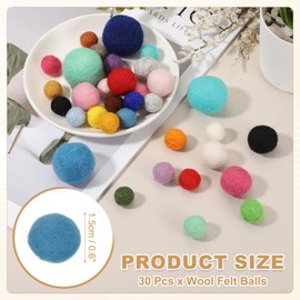 sourcing map 30 Pcs Wool Felt Balls Beads, 0.6 Inch Felt Pom Poms for Crafts, Handmade Pompoms Bulk Small Bead for Nursery Handicrafts and DIY Art Decoration, Blue