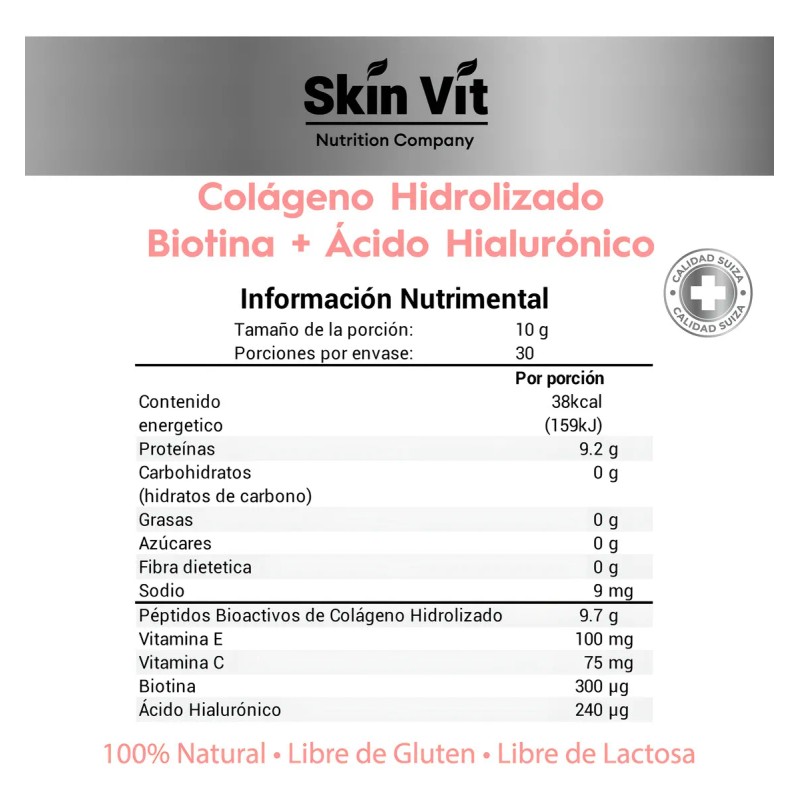 Colageno Hidrolizado Biotina Ácido Hialurónico 300g Skin Vit Súper Premium
