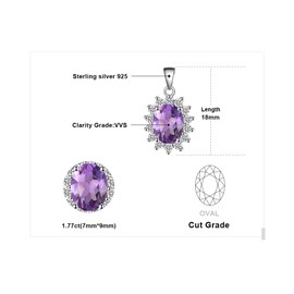 Jewelrypalace Pendant Necklace 925 Sterling Silver Chain, Sterling Silver, Violet