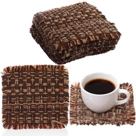 Set of 10 Fabric Drink Coasters, Handcrafted Cotton Woven Coasters for Table, Coastal Farmhouse Table Decor for Coffee Tea Cocktails, Absorbent Soft Desk Coasters for Kitchen Office, Housewarming Gift