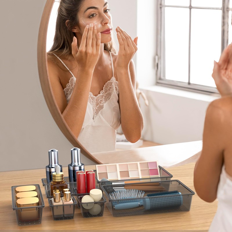 WOWBOX 44 PCS Clear Plastic Drawer Organizer Set, 4 Varied