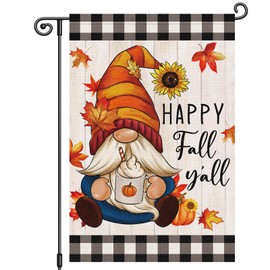 Louise Maelys Happy Fall Y'all Garden Flag Floral Gnome Welcome 12x18 Inch Plaid Double Sided Maple Pumpkin Seasonal Autumn Small Burlap Thanksgiving Holiday Yard Sign Outside Outdoor House Decor