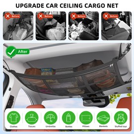 CCAIPU Car Ceiling Cargo Storage Net Pocket, Adjustable Double-Layer Mesh Storage Net Car Roof Organizer Long Trip Ceiling Storage Net for Car, SUV, Van (Black, 80 * 55cm)