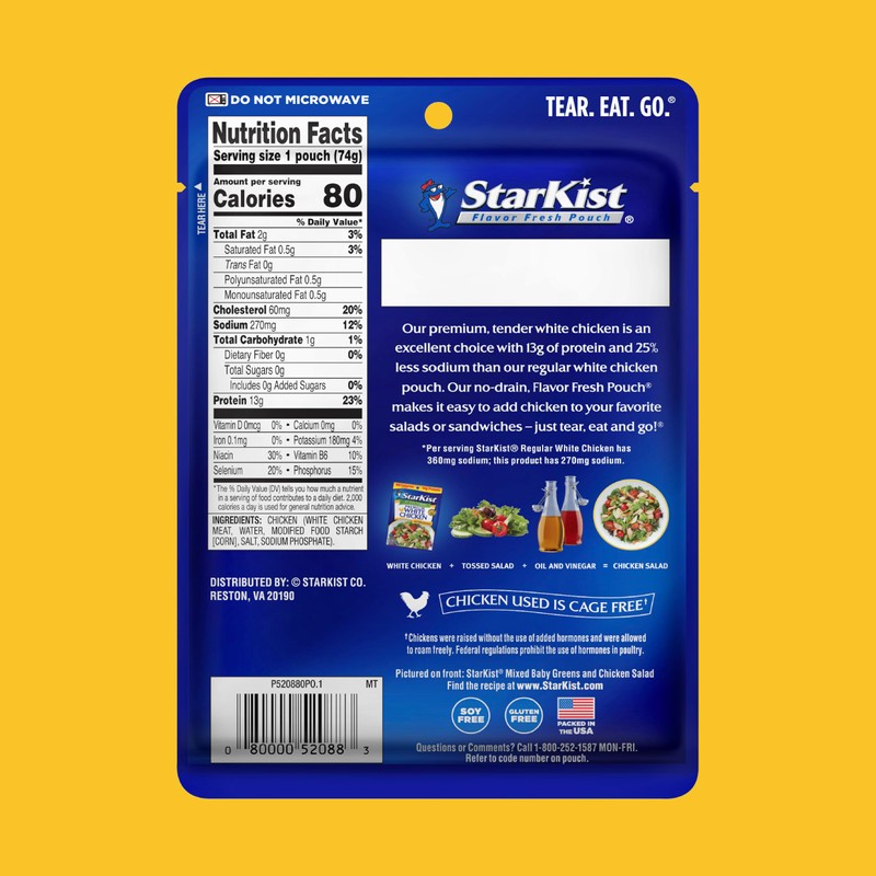 StarKist Less Sodium Premium White Chicken - 2.6 oz Pouch