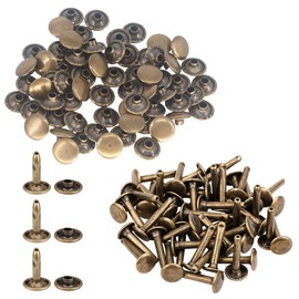 Trimming Shop Extra Long Double Cap Studs, Brass Tubular Rivets for Making Handbag, Dog Collar, DIY Leathercrafts, Shoes, Repair Clothing (8mm x 14mm, Bronze, 50pcs)