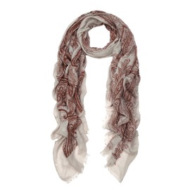 Premium Viscose Vintage Paisley Print Frayed End Scarf, Beige