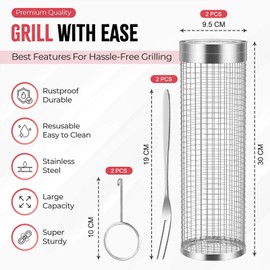Set of 2 Barbecue Accessories, Grill Accessory Set, Grill Basket, Vegetable Grill Basket, Stainless Steel, Outdoor Kitchen, Vegetable Grill Basket, Gas Grill Accessories, Barbecue, Garden Accessories,