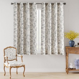 Lazzzy Linen Farmhouse Curtains Blue Floral Curtains 63 Inch Length Drapes for Living Room Bedroom Pattern Light Filtering Country Vintage Curtain Grommet Top, 2 Panels, Blue on Beige