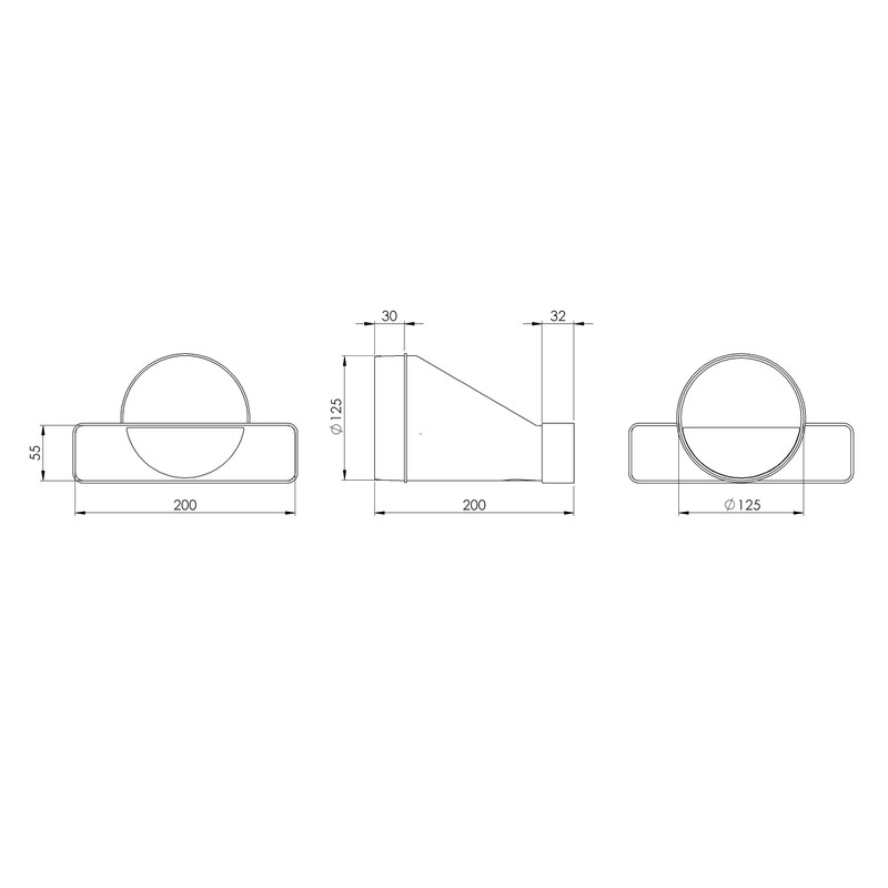 Steinberg14 White 220x55mm - Ø 125mm Flat Channel to Round