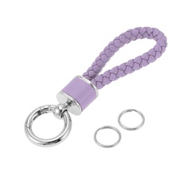 A ABSOPRO Car Keychain Universal Key Chain with Ring for Key Fobs for Home for Women Faux Leather Pale Purple Silver Tone