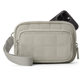 VONAL Wristlet Wallets for Women, Quilted Wristlet Purse, Nylon Wallet Purse with 3 Zipper, Credit Card Holder with RFID Blocking Cell Phone Organizer, Puffer Womens Wallets,Gray