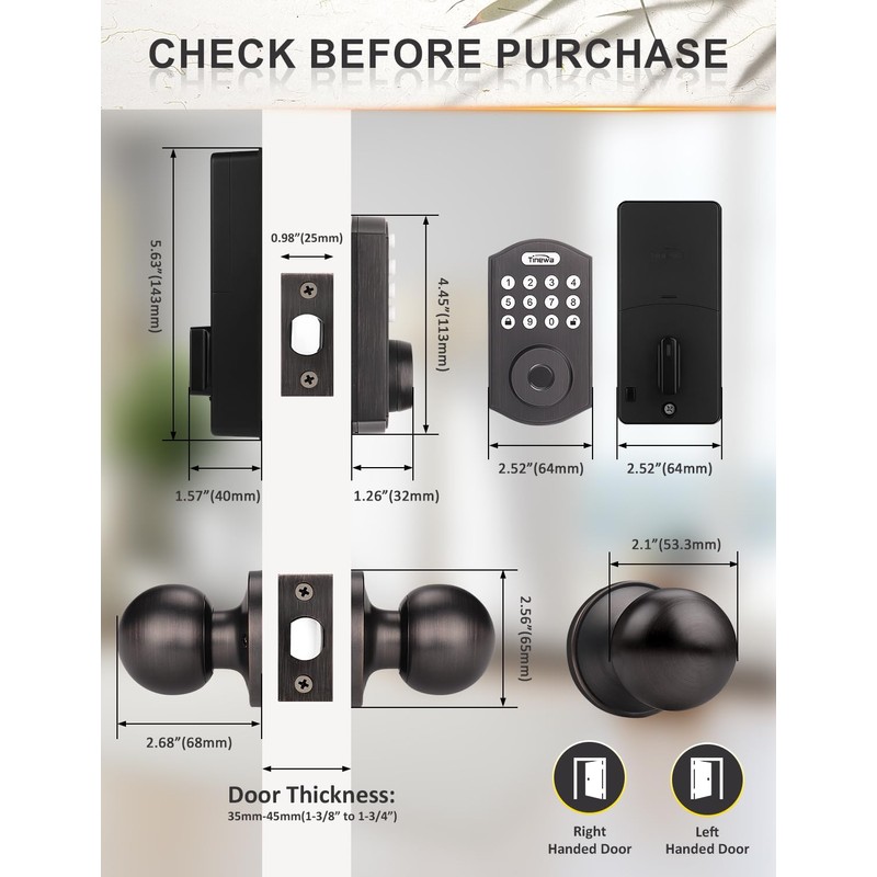 Tinewa Smart Locks for Front Door - Oil Rubbed Bronze
