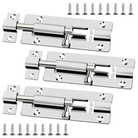 Profiwoab 3 PCS 4 Inch Door Bolts for Internal Doors, Stainless Steel Small Bolt Lock Sliding Latch with Screw Lock for Bathroom Bedroom Shed Garden Toilet (Silver)