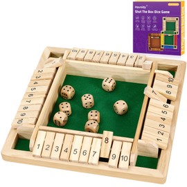Havnidy Shut The Box Game 4 Player Wooden Table Game,Classic Dice Games,Travel Game,Wooden Math Traditional Pub Board Dice Game, Family Board Games