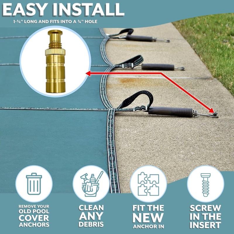 Poolzilla Pool Safety Cover Brass Anchors for Concrete and Pavers