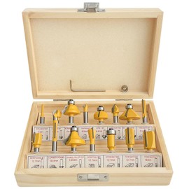 Socpuro Trimmer Bit Set, 0.2 inch (6 mm) Axis, Router Bit, Set of 15, For Carpentry, Precision Carving, Electric Trimmer Bit, U-Groove, V-Groove, Ant Cone, High Hardness, Grooving, Decorative Surface