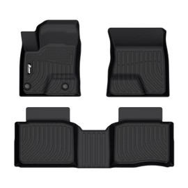 IKON MOTORSPORTS 3D TPE Floor Mats, Compatible with 2023-2025 Mitsubishi Outlander PHEV, All Weather Waterproof Anti-Slip Floor Liners, Front & 2nd Row Set Car Interior Accessories, Black