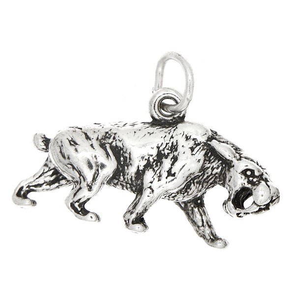 LGU Sterling Silver Oxidized 3D Saber Tooth Tiger Charm